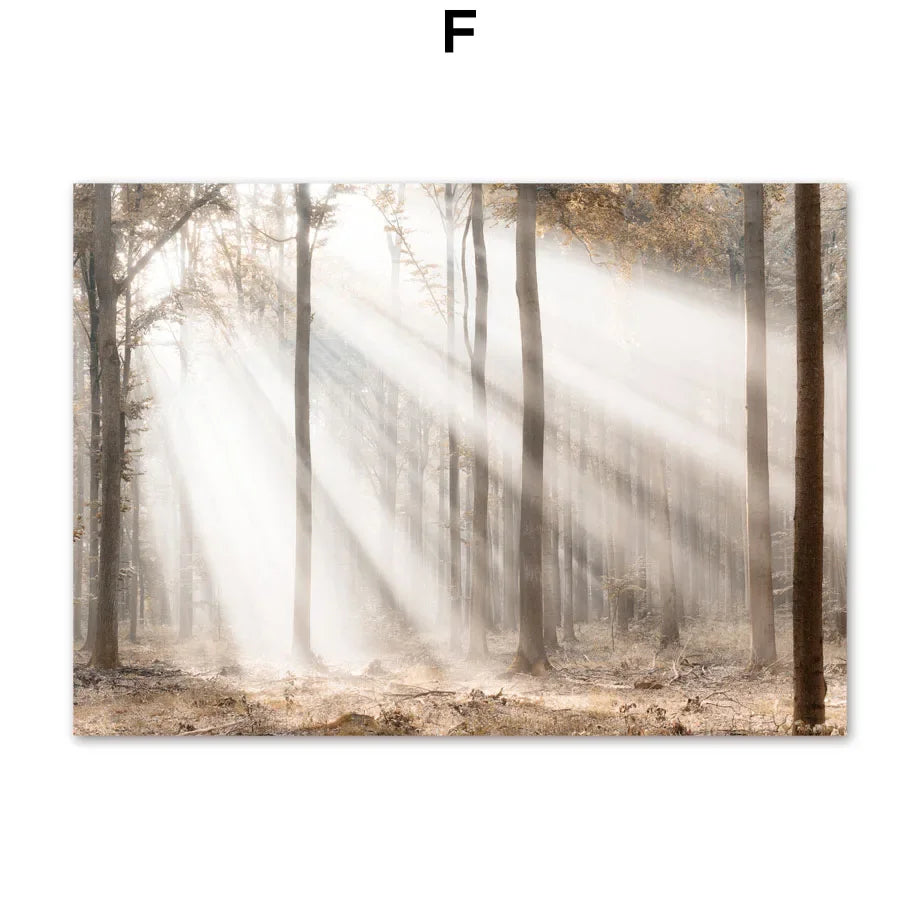 Beige Mountain Lake Forest Landscape Line QuotesWall Art Canvas Painting Nordic Posters and Prints Living Room Decoration Mur