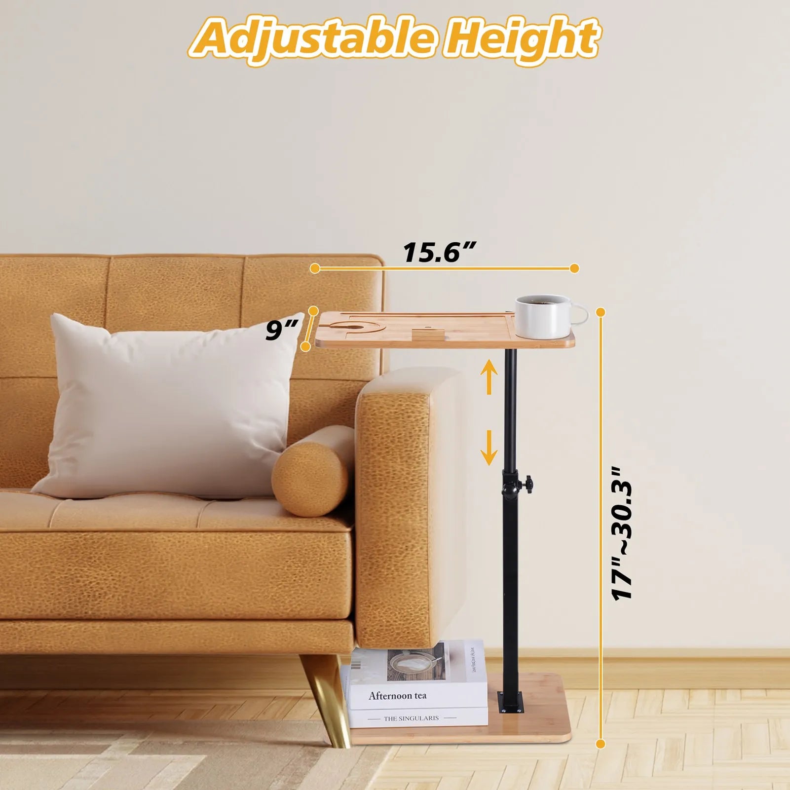 Adjustable Height Sofa Side Table, Multi-Purpose For Home Use, Durable