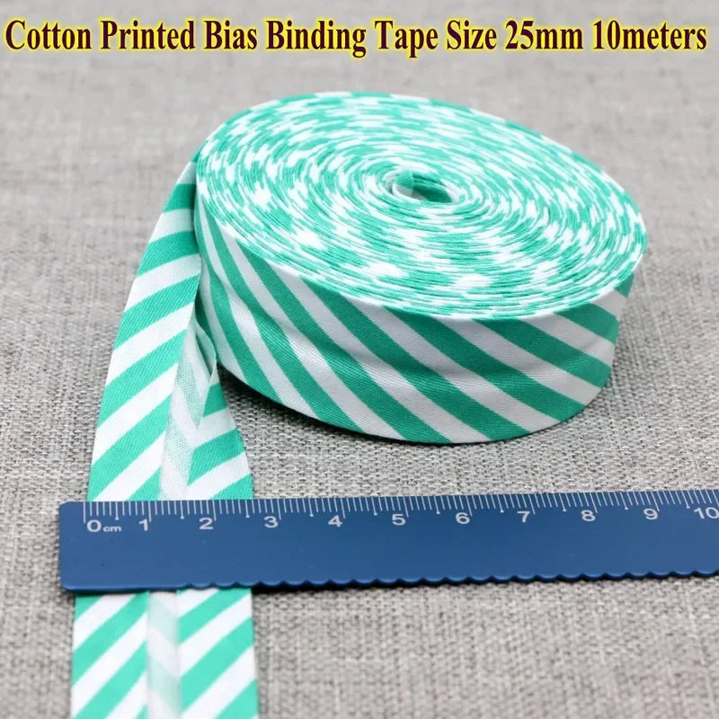 Cotton Bias Tape Ribbon Dots Grid Stripe Tartan Checked Scottish Printed 25mm 1" 10m Cotton Twill Fabric Fold
