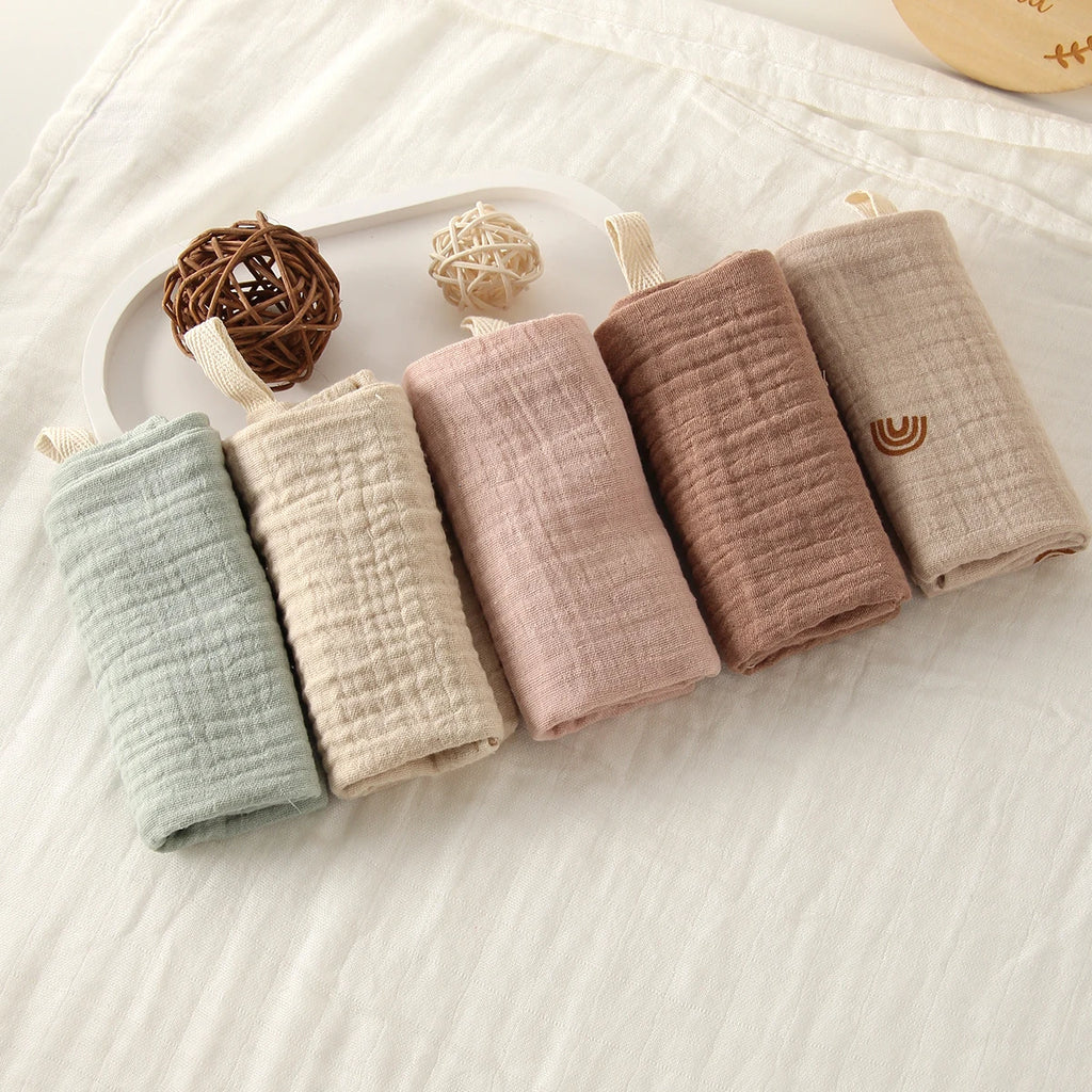 5 Baby Washcloths, Newborn Burp Cloth, Square Towels, 6 Layers Pure Cotton
