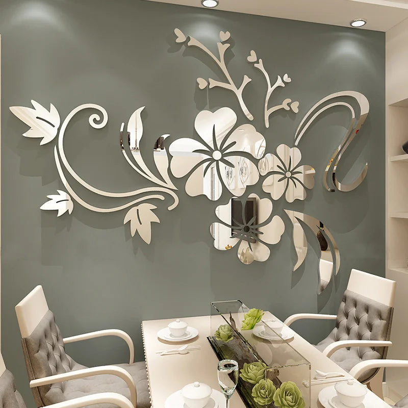 Hibiscus Flower Mirror, Self-Adhesive, Acrylic Mirror, Wall Decoration