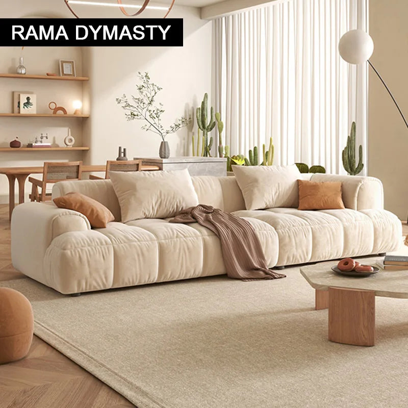 Netflix Cream Style Fabric  Sofa, Small Living Room Simple Tofu Block Sofa