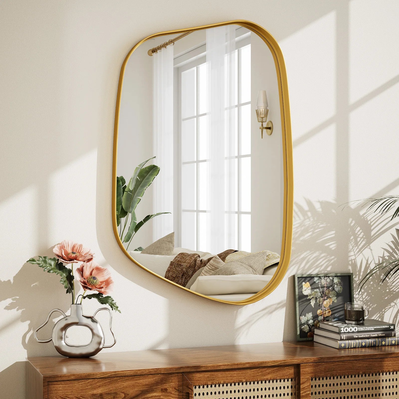 Beartypeak Irregular, Asymmetrical Bathroom Mirror, Wall Mounted. Deep Frame