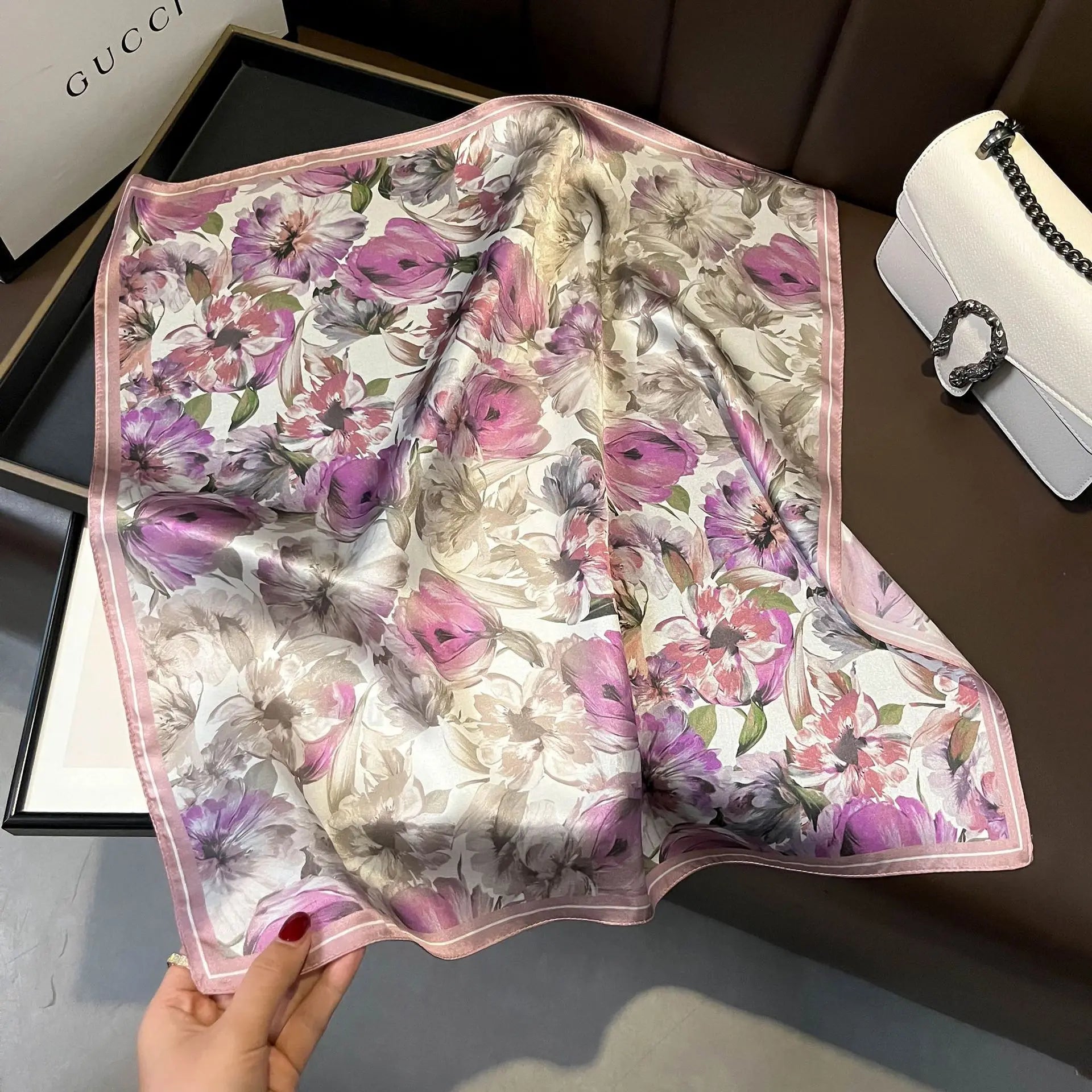 Scarf 100% Silk Bandana Women Square Scarves, Luxury High Quality