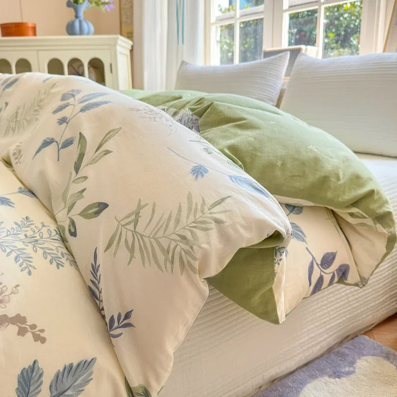 Floral Printed Duvet Cover 1Piece- 100% Cotton Luxury Bedding, Pre-Washed for Softness, Zipper Closure