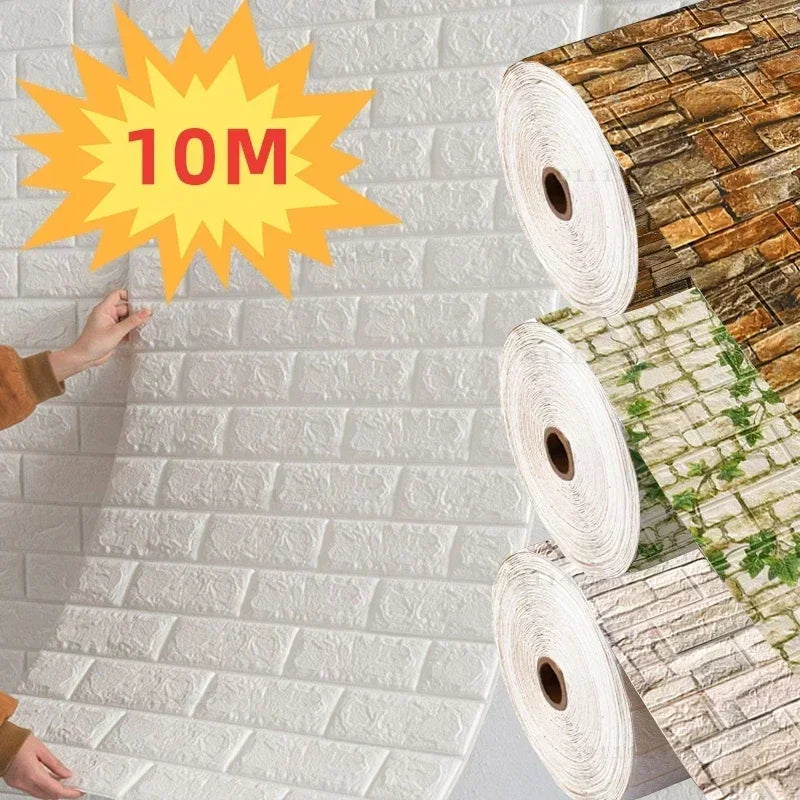 70cmx1/5/10m 3DWallpaper Waterproof Decoration Self-Adhesive Foam Brick Wallpaper