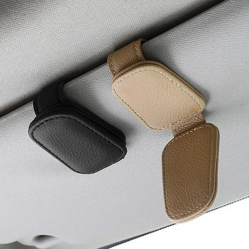 Sunglasses Holder Fits on Visor, Leather Magnetic Clip