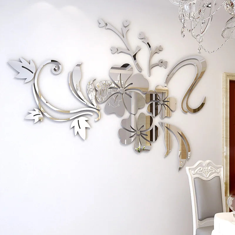 Hibiscus Flower Mirror, Self-Adhesive, Acrylic Mirror, Wall Decoration