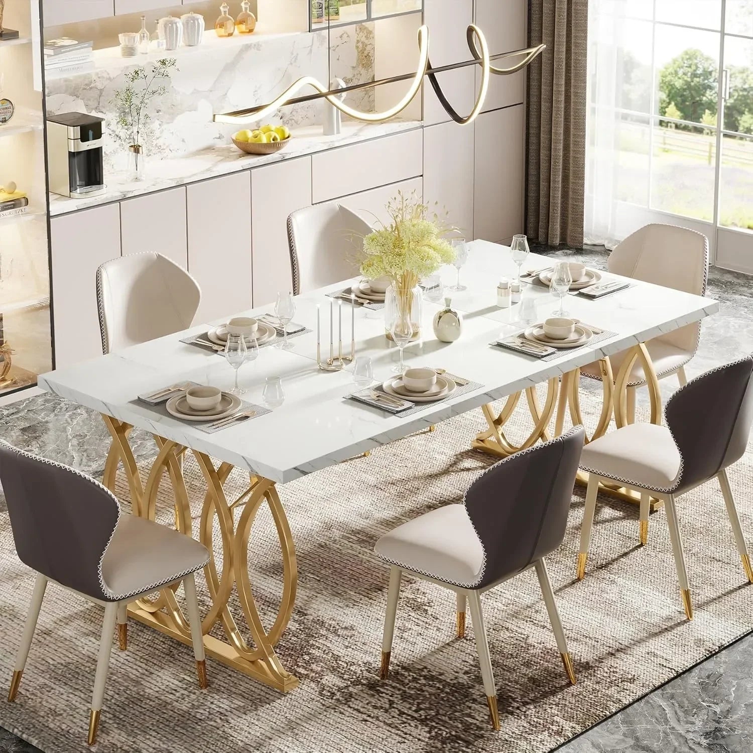 Modern Dining Table, 63" Large Kitchen or Dining Room, 4-6 People