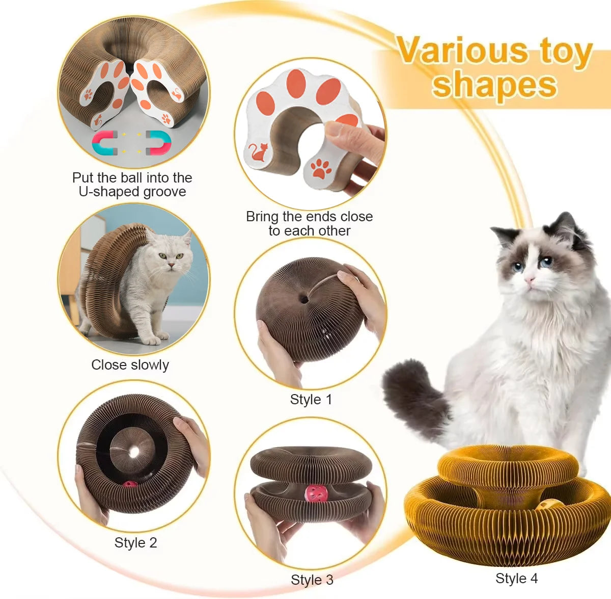 Magic Cat Scratch Organ Board Cat Toy with Ball  Cat Climbing Frame Round Corrugated Cat Scratching Toy