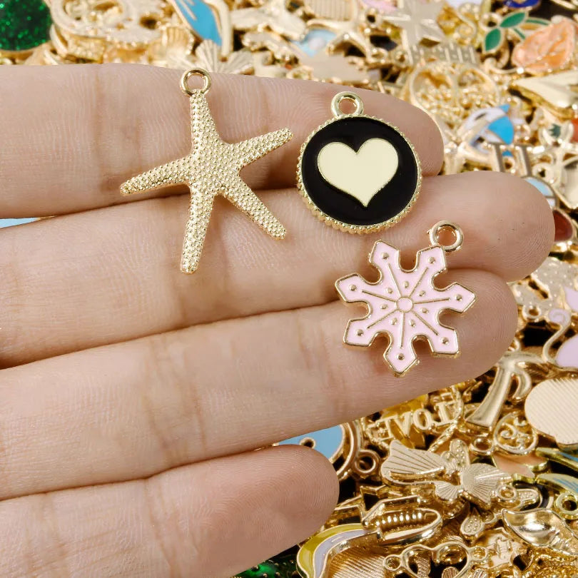 Mixed Assorted Alloy Enamel Cute Heart Pendants Charms Ocean Flower DIY Earrings Bracelet Jewelry Accessories New