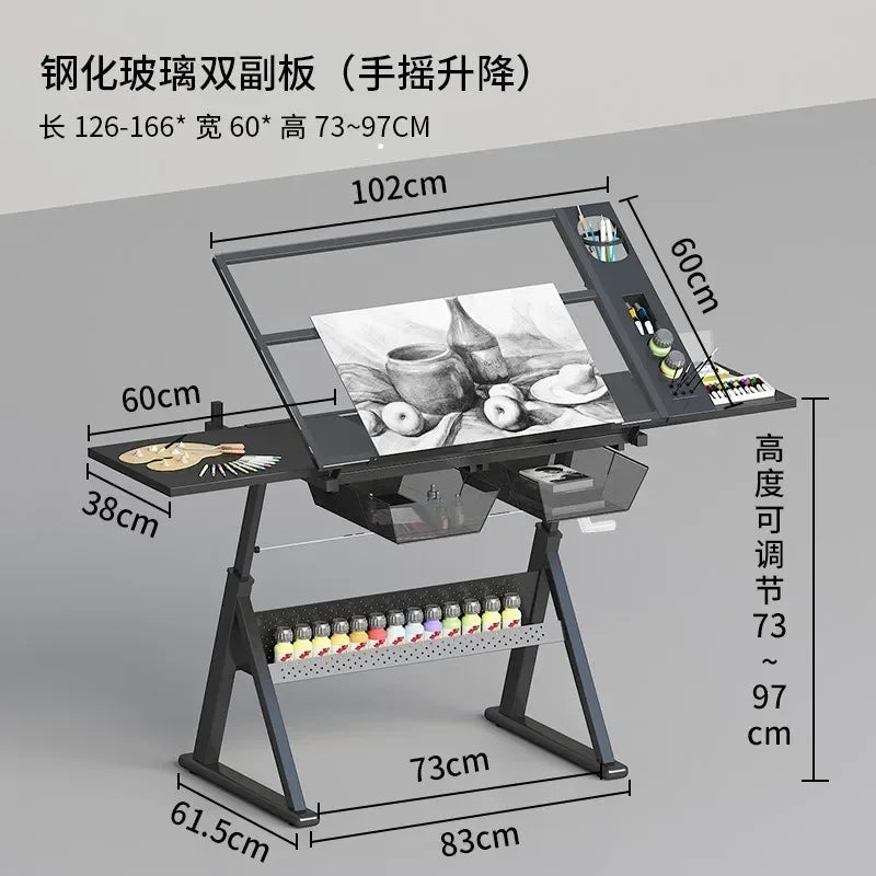 Multifunctional Drafting Table Liftable, Designer Table Workbench, Art Easel, Painting, Sketching,