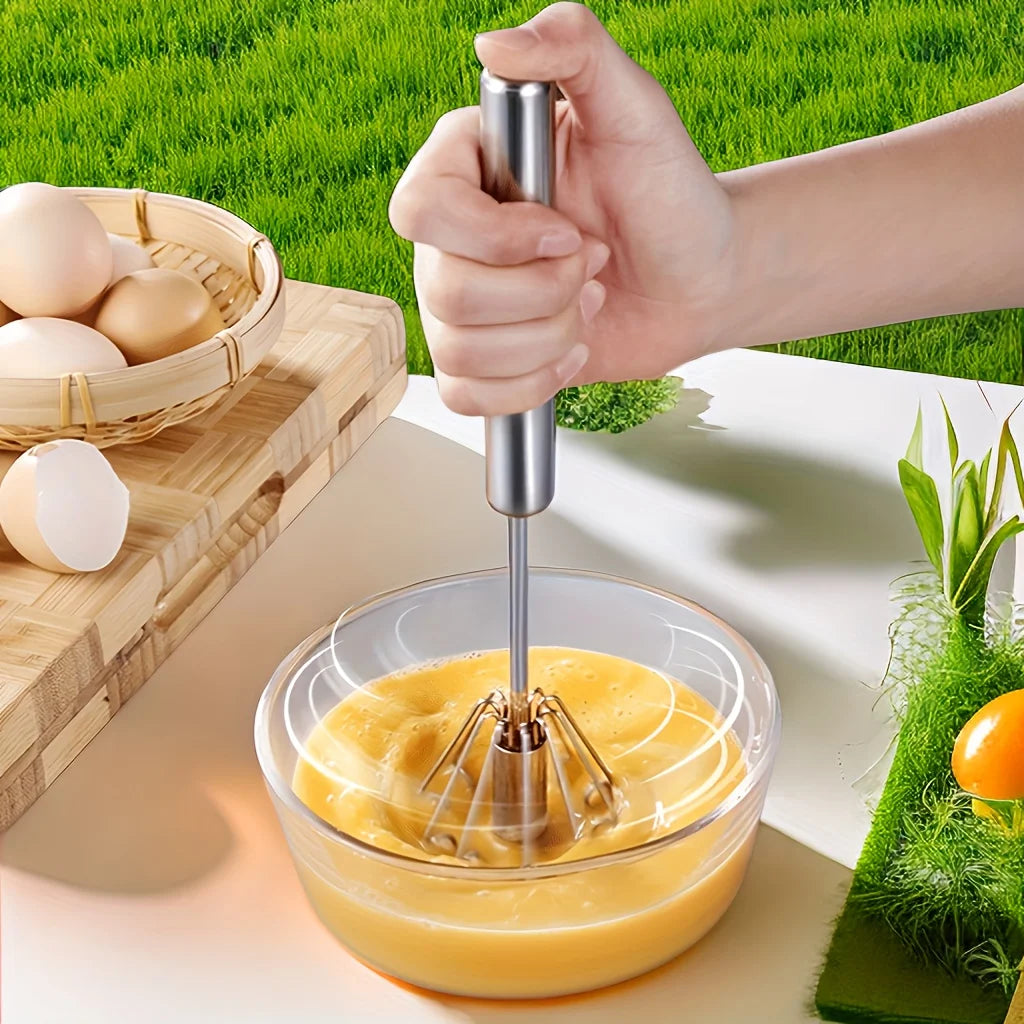 Stainless Steel Egg Beater Durable Semi-Automatic Mixes, Stirs and Beats for Kitchen Baking