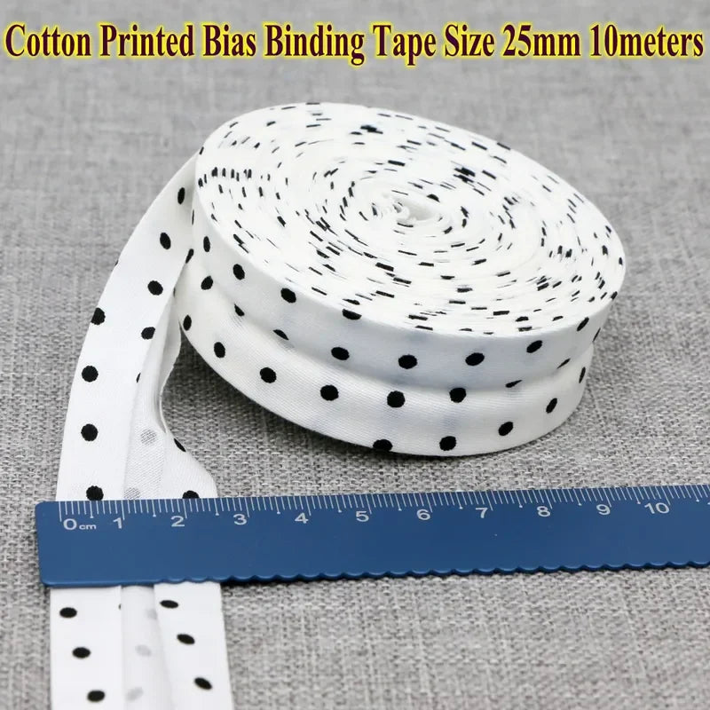 Cotton Bias Tape Ribbon Dots Grid Stripe Tartan Checked Scottish Printed 25mm 1" 10m Cotton Twill Fabric Fold