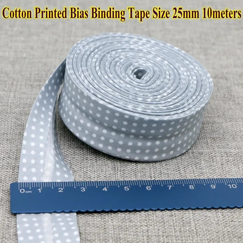 Cotton Bias Tape Ribbon Dots Grid Stripe Tartan Checked Scottish Printed 25mm 1" 10m Cotton Twill Fabric Fold