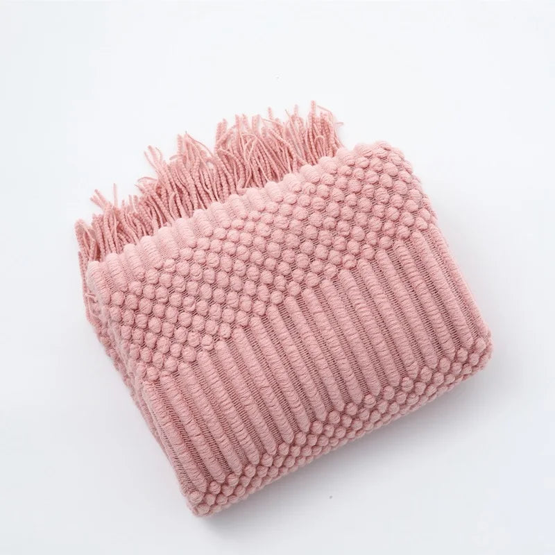 Khaki Knitted Throw/Blanket With Fringe Luxury Farmhouse