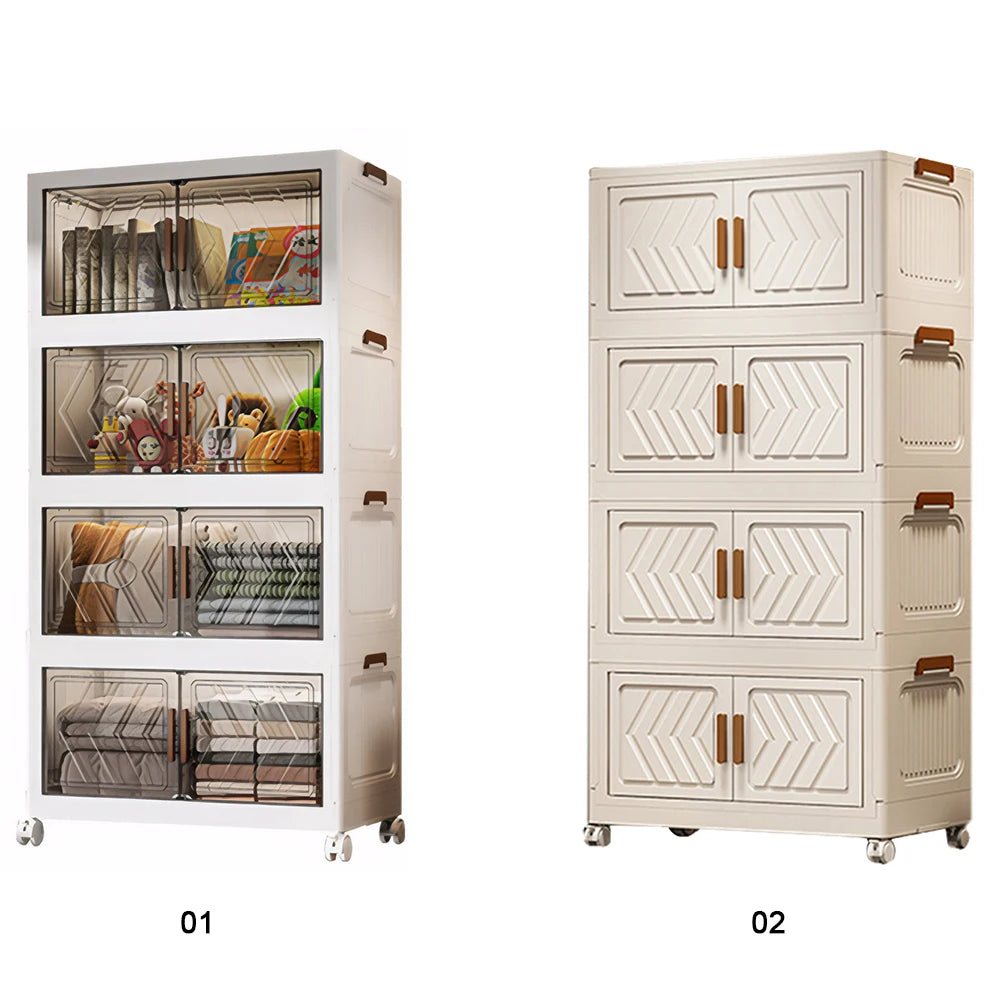 4 Tier Stackable Storage Bins With Lids, Doors, And Wheels. Foldable Organization