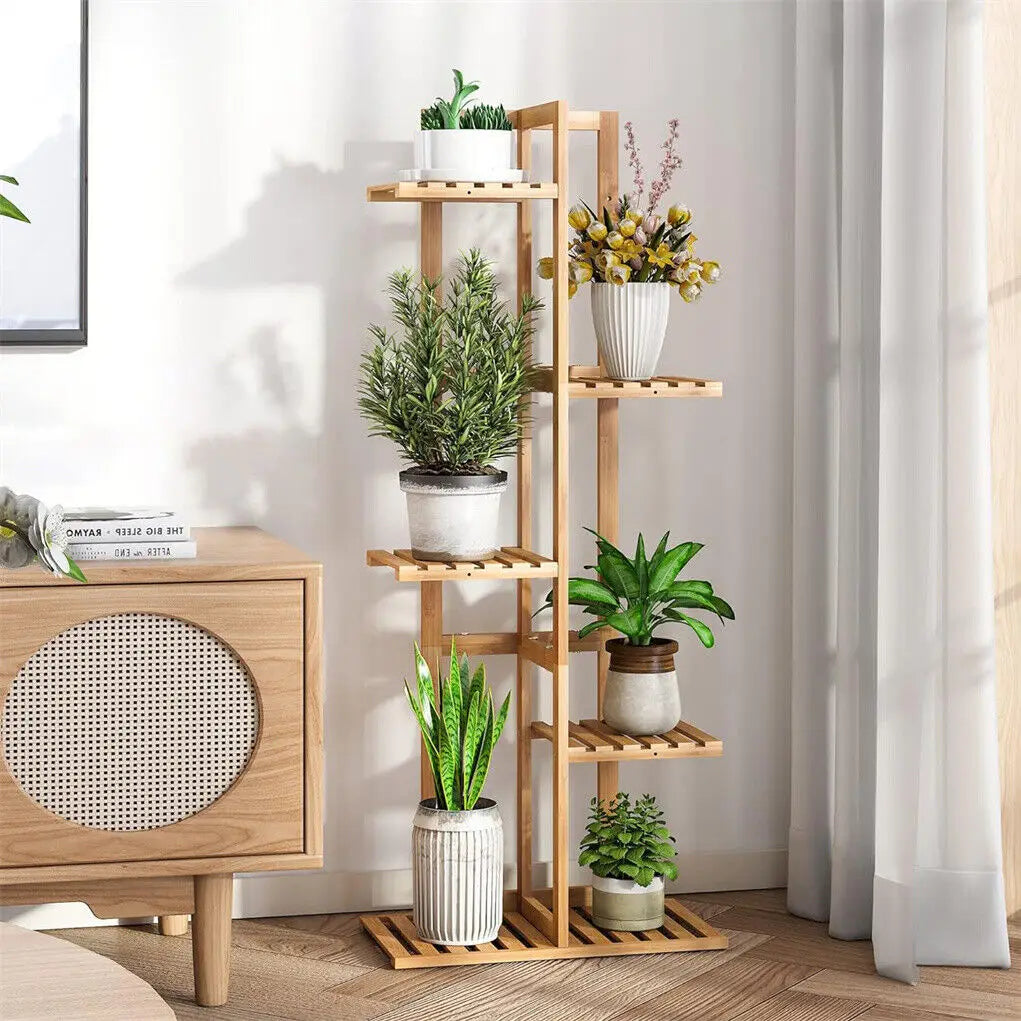 5/6 Tiers Tall Bamboo Plant Stand Corner, Indoor, Outdoor