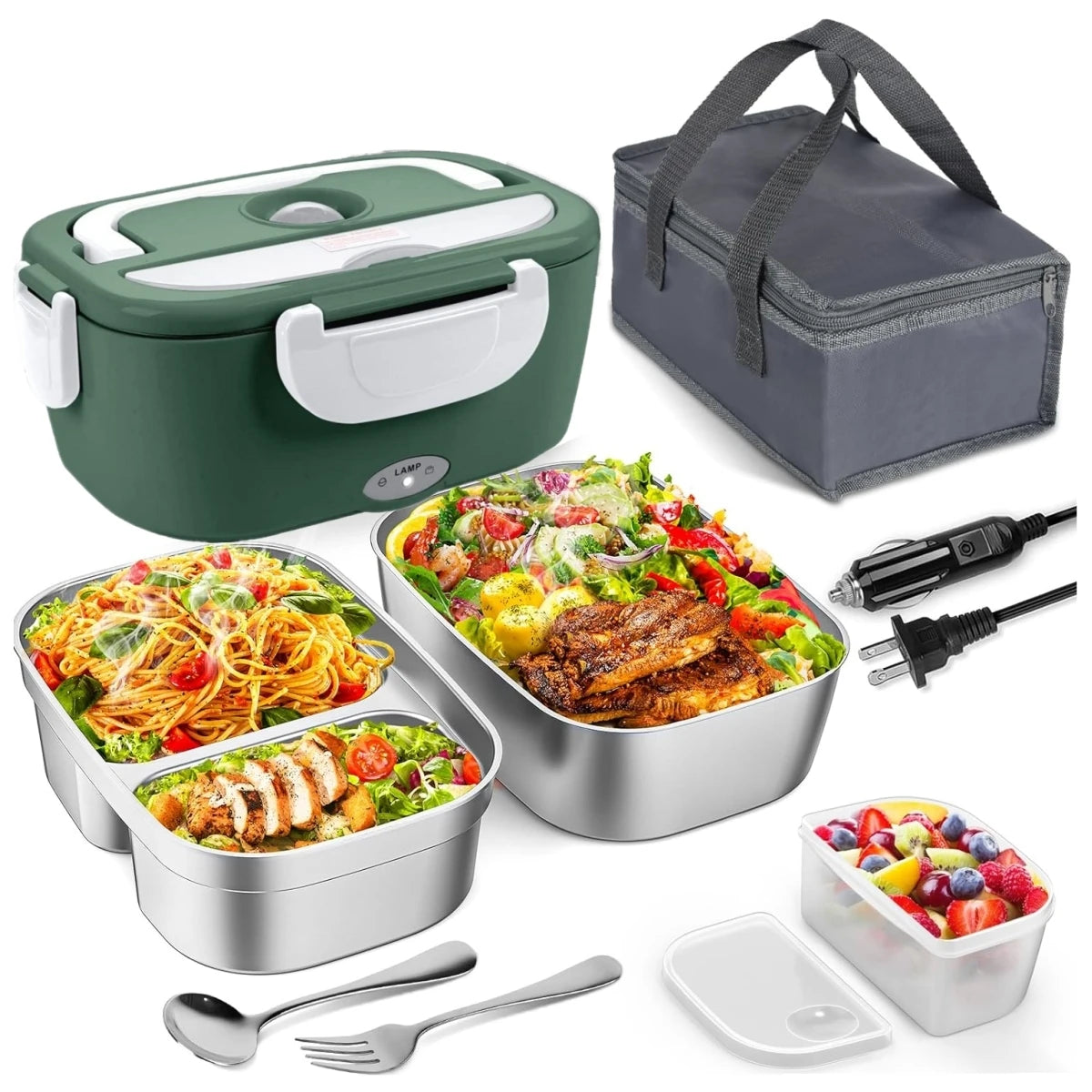 Electric Lunch Box for Adults-60W Fast Heated Lunch Box for Men & Women with Dual 1.5LStainless Steel Containers Fast Heating Portable