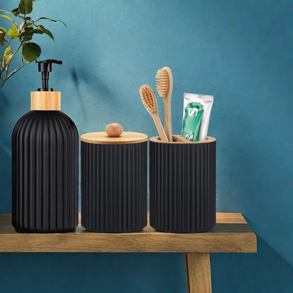 Bathroom Counter Hand Soap Dispenser, Cotton Ball Storage Box, Toothbrush Holder