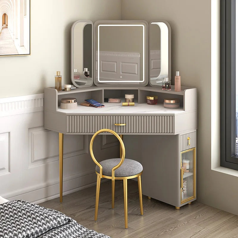 Dressing Table Solid Wood Corner Triangle Makeup Storage, Chair
