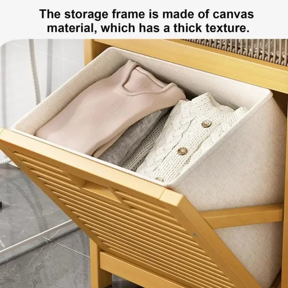 Wood Vein Weaving Laundry Hamper, Multi-Function Hamper, and shelves