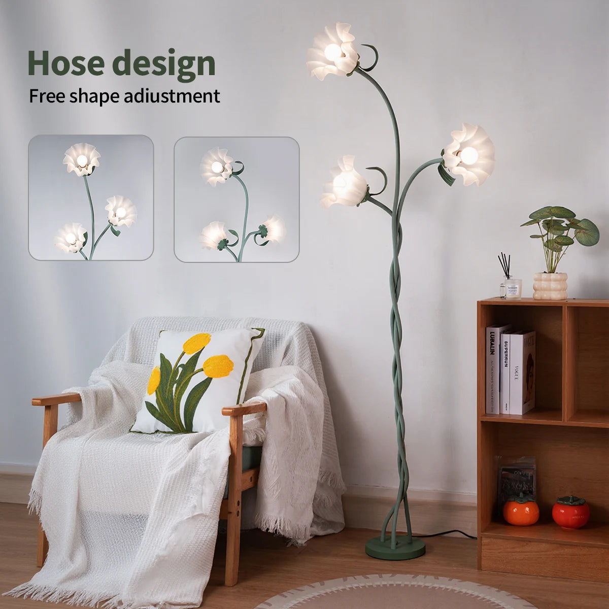 Retro 3-Head Floor Lamp, Dimmable, Flexible neck, Adjustable