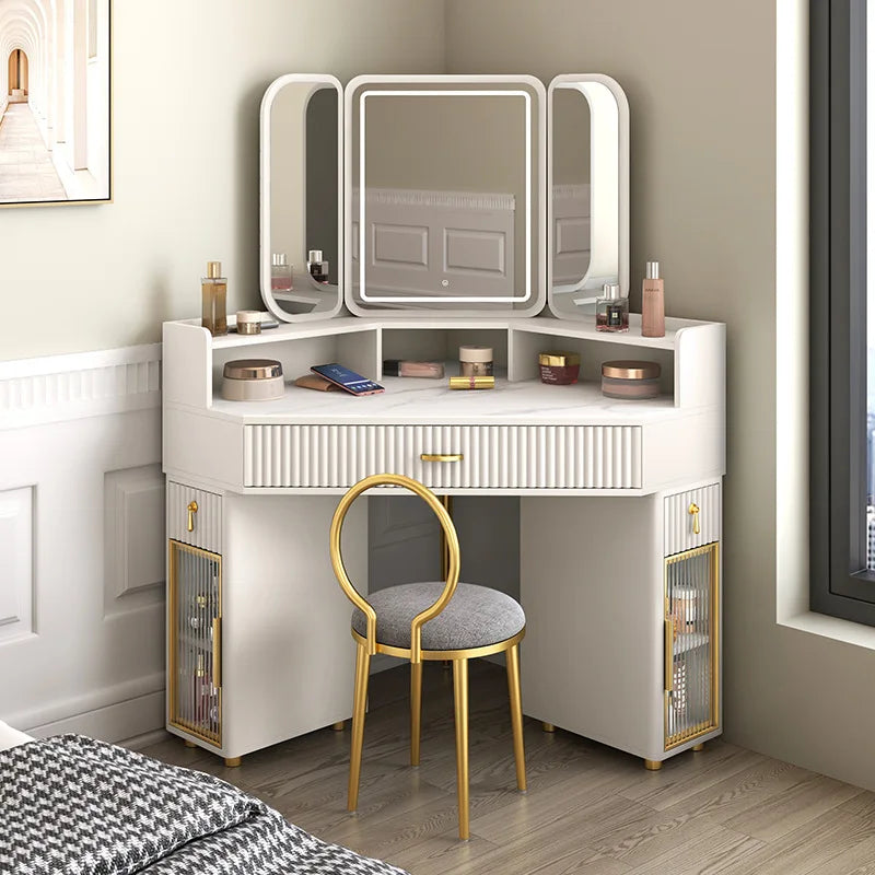 Dressing Table Solid Wood Corner Triangle Makeup Storage, Chair