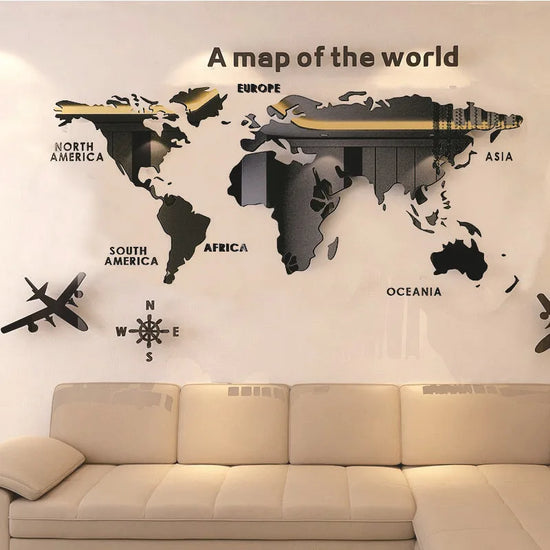 World Map Wall DIY 3D Acrylic Wall Stickers Three-dimensional Mirror Stickers Wall Decoration Stickers