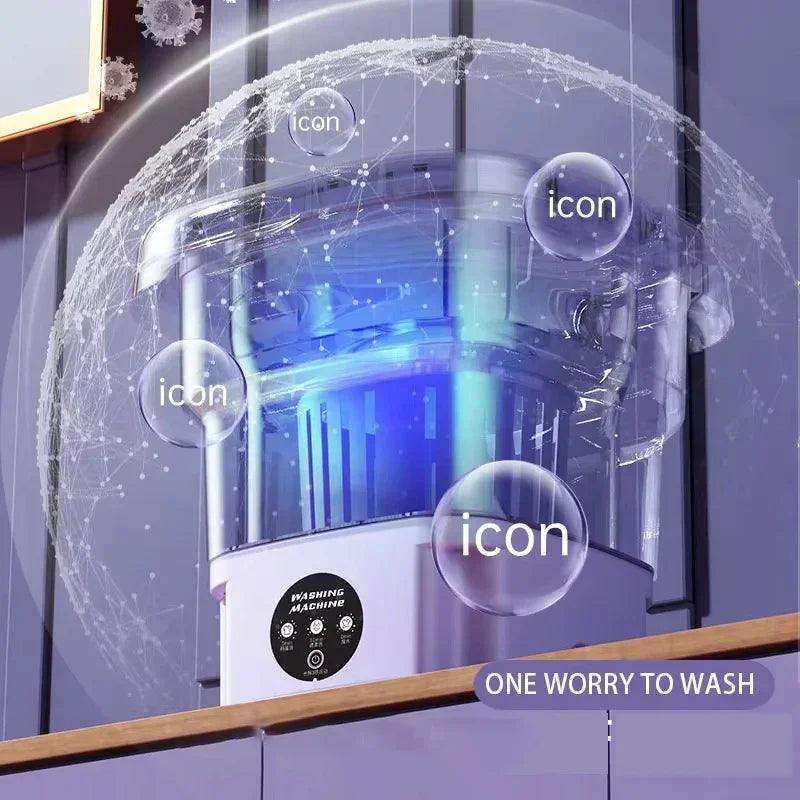 Portable washing machine 8L small foldable spin dryer mini laundry for socks underwear lightweight and efficient