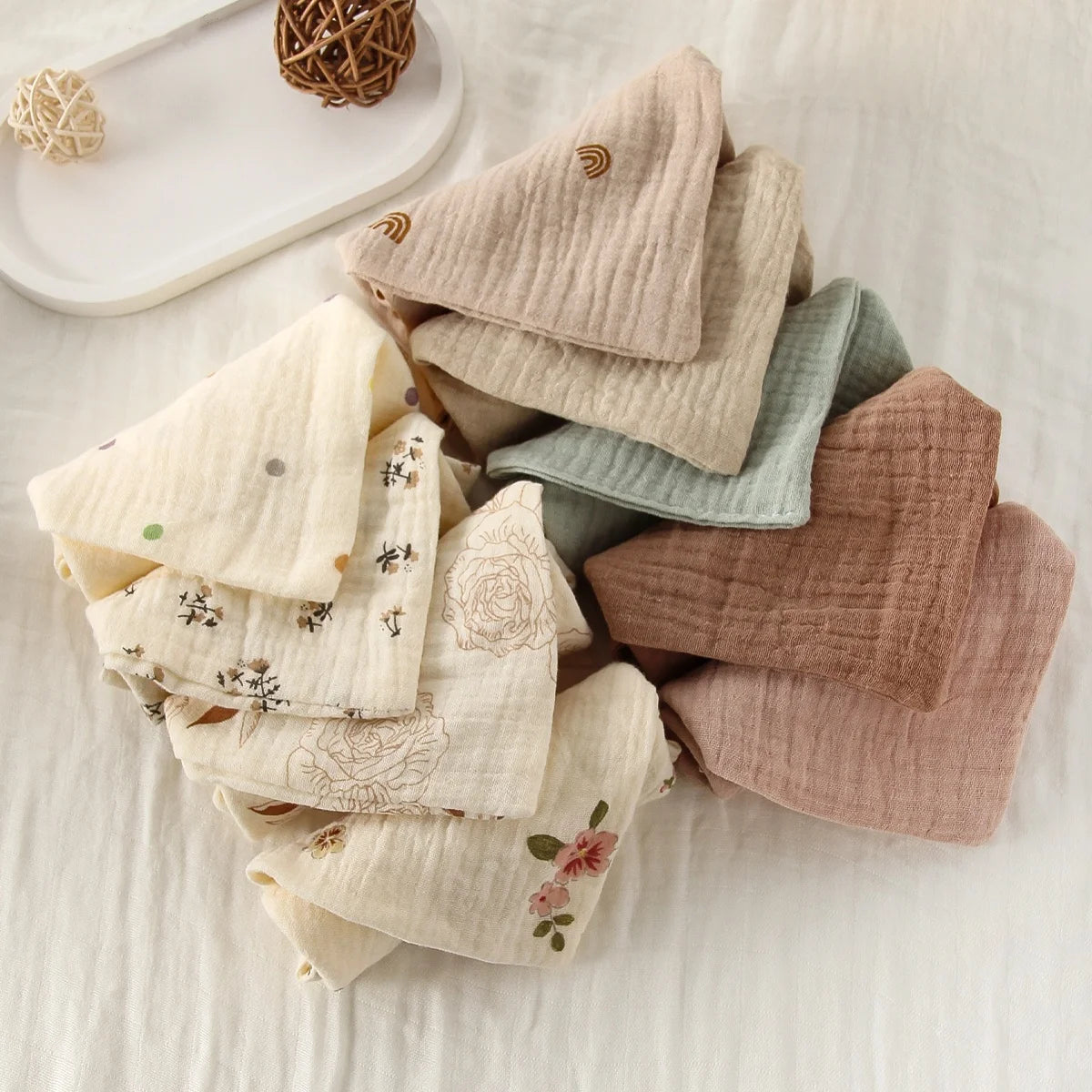 5 Baby Washcloths, Newborn Burp Cloth, Square Towels, 6 Layers Pure Cotton