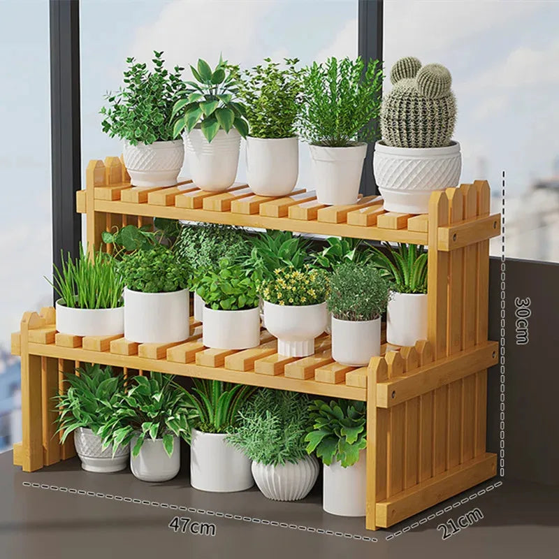2 Tier Natural Bamboo Shelf For Plants, Books, Household