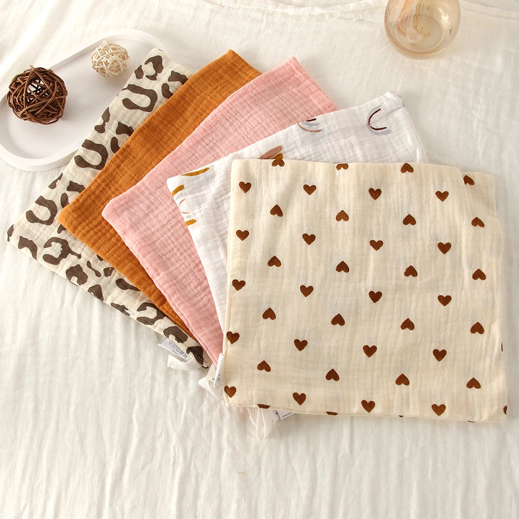 5 Baby Washcloths, Newborn Burp Cloth, Square Towels, 6 Layers Pure Cotton