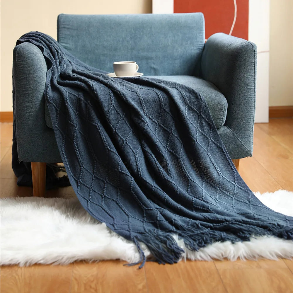 Nordic Knitted Throw Blanket with Fringe Luxury Bed or Sofa