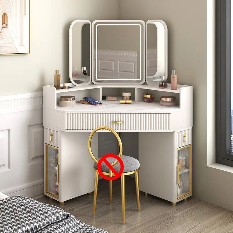 Dressing Table Solid Wood Corner Triangle Makeup Storage, Chair