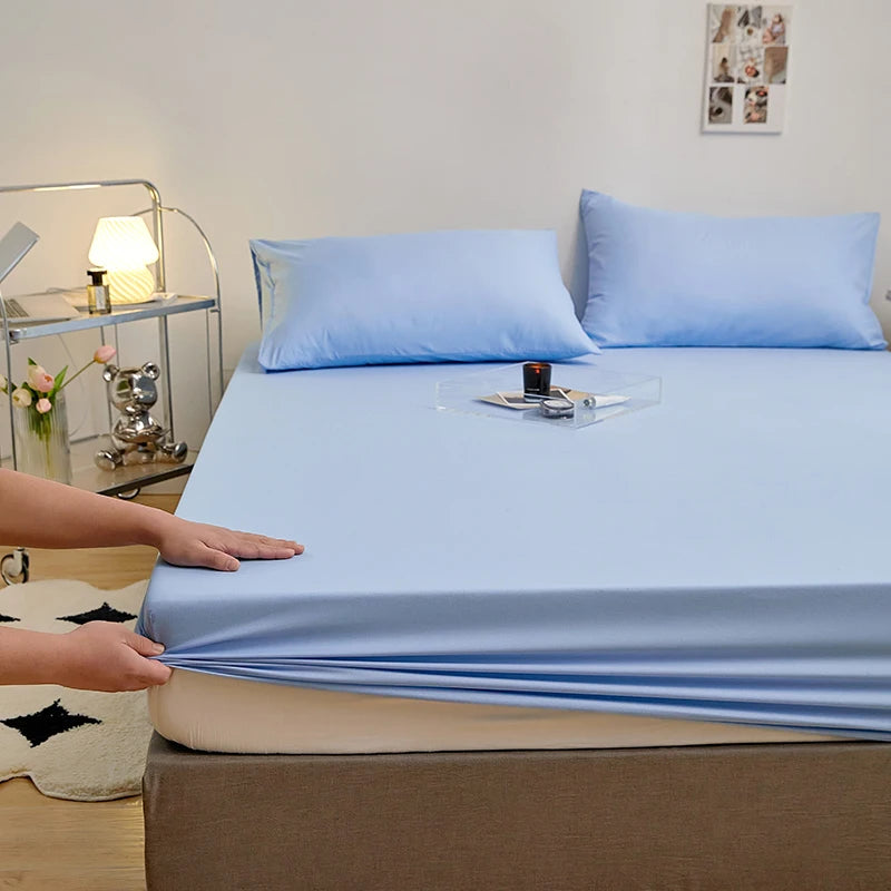 Kuup Polyester 3pcs Solid Color Queen Size Bedding Set - Fitted Sheet & Pillowcases with Elastic Band Mattress Cover