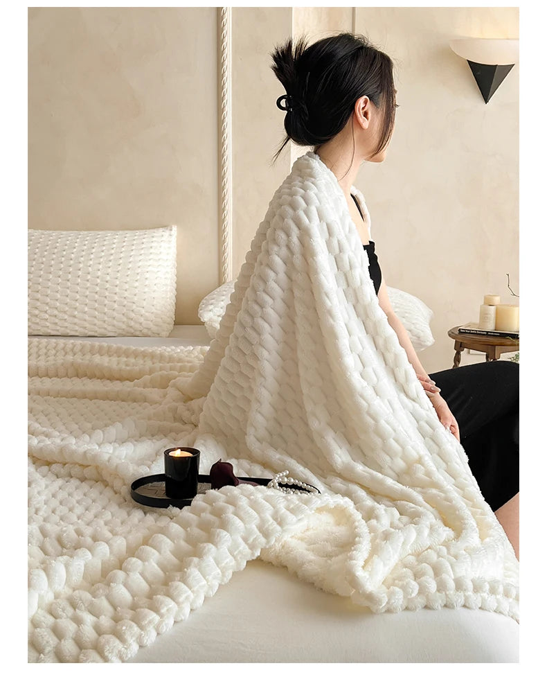 Super Soft Throw Blanket Ivory Premium Silky Flannel Fleece 3D Clouds All Season Use