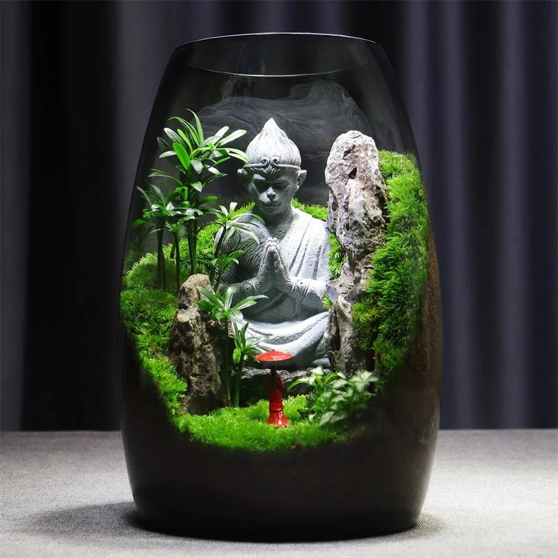 Glass Vase for Landscaping, Micro Scene, Green Moss, Succulents, Fish, Desktop Decor