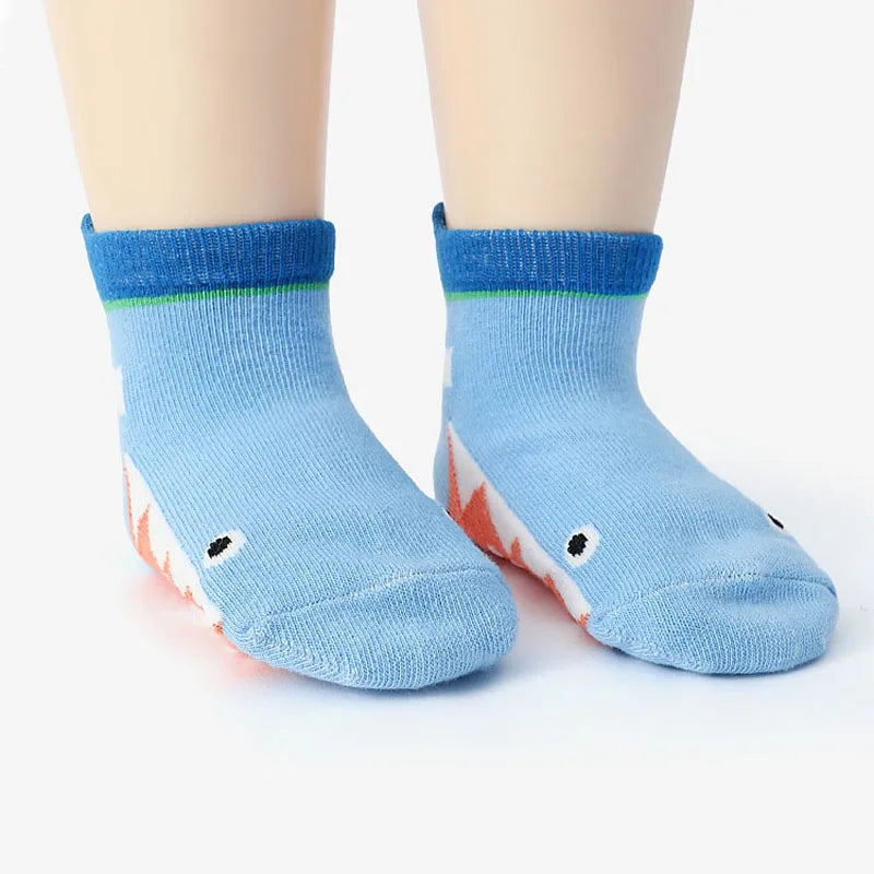 Kids Socks 6 Pairs Cartoon Animal Pattern Cotton Non-slip For Boys