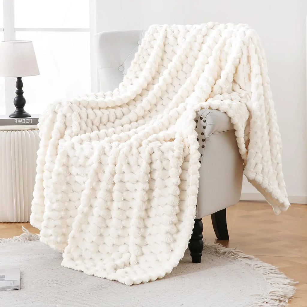 Super Soft Throw Blanket Ivory Premium Silky Flannel Fleece 3D Clouds All Season Use