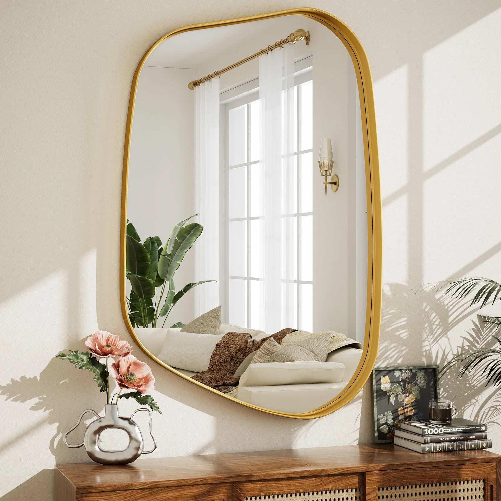 Beartypeak Irregular, Asymmetrical Bathroom Mirror, Wall Mounted. Deep Frame