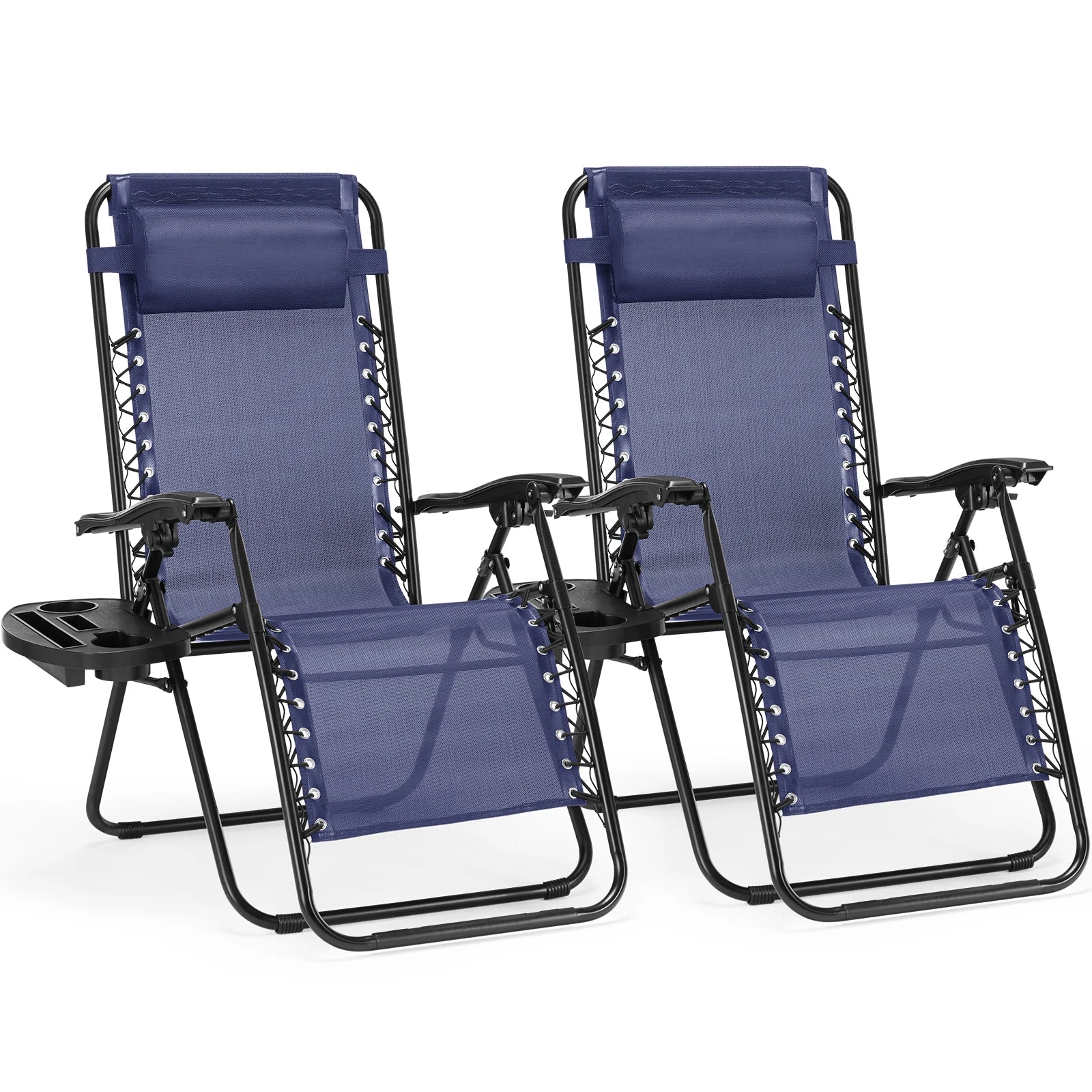 JKH Zero Gravity Set 2 Chairs Cup Holder Trays Adjustable Pillow