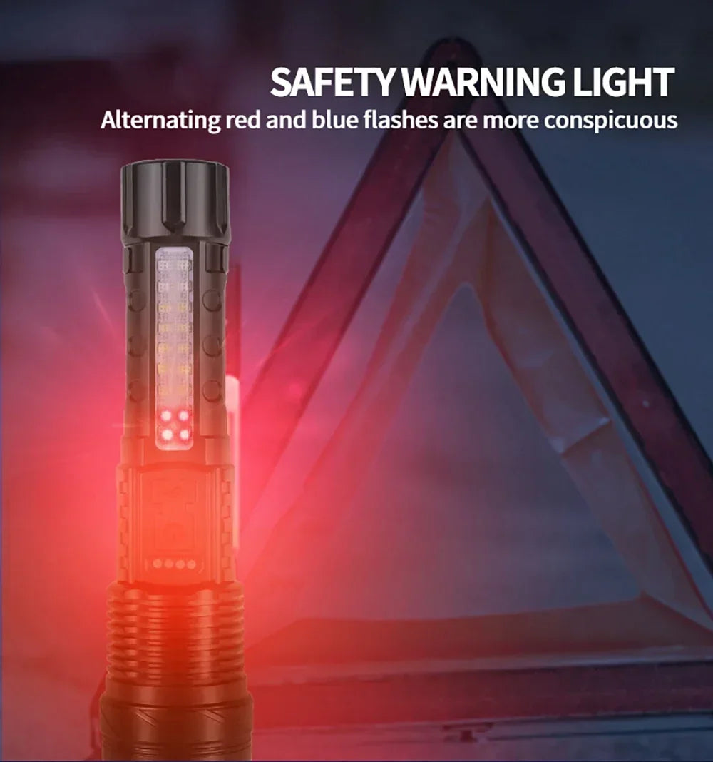 Rechargeable LED Flashlight Zoomable Torch COB Side Led 7 Modes Waterproof High Power, Outdoor