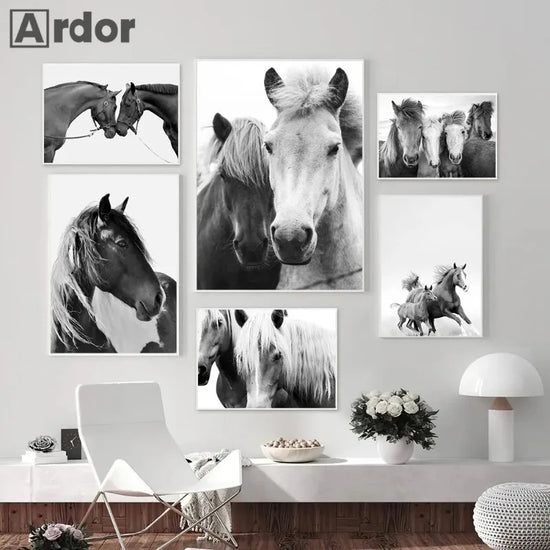 Black And White Horse Wall Art Canvas Painting