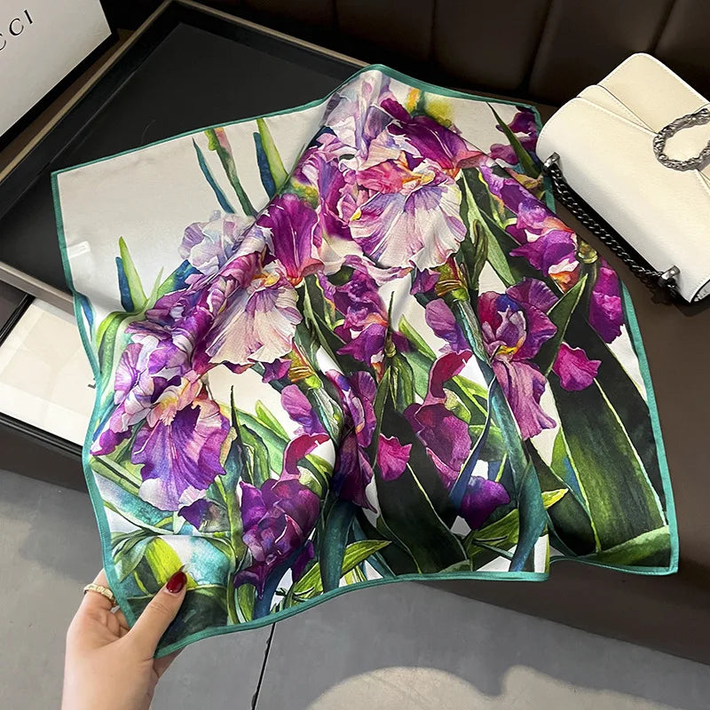 Scarf 100% Silk Bandana Women Square Scarves, Luxury High Quality