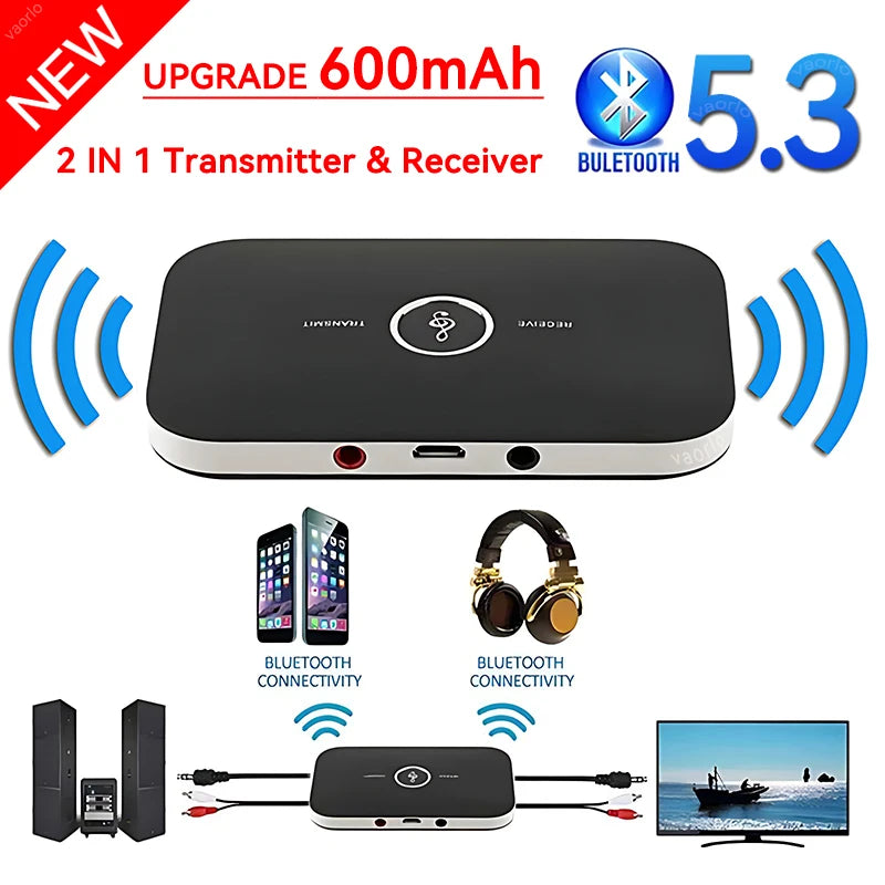 B6 2 in 1 Bluetooth 5.3 Audio Transmitter Receiver For Cat PC TV Headphone