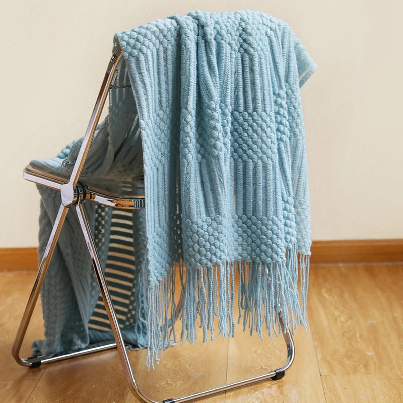 Khaki Knitted Throw/Blanket With Fringe Luxury Farmhouse