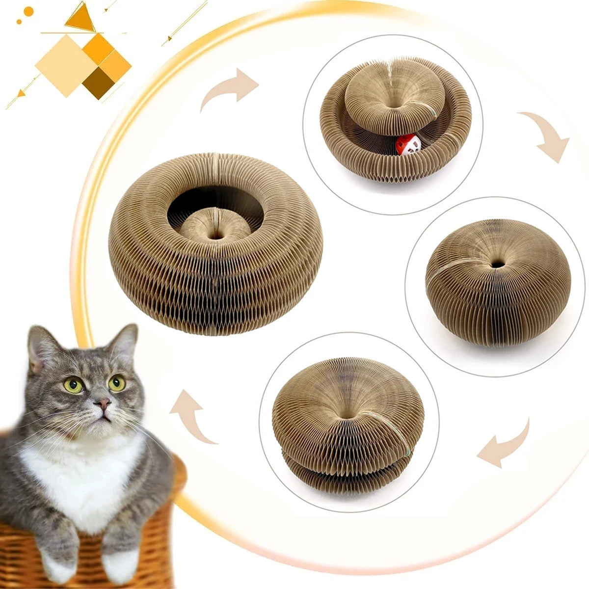 Magic Cat Scratch Organ Board Cat Toy with Ball  Cat Climbing Frame Round Corrugated Cat Scratching Toy