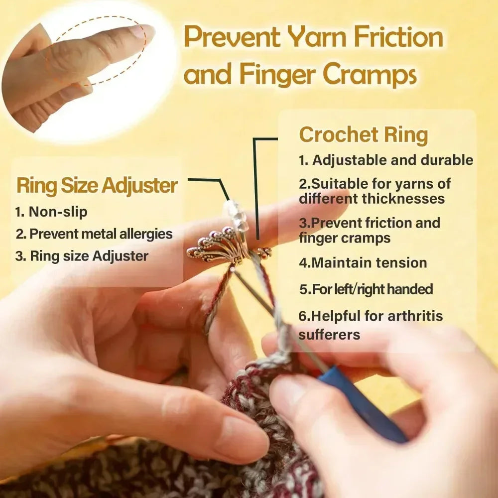 Adjustable Crochet Tension Ring, Cute Cat Yarn Guide Finger Holder, Knitting Thimble Hook Winder Tool for Beginners
