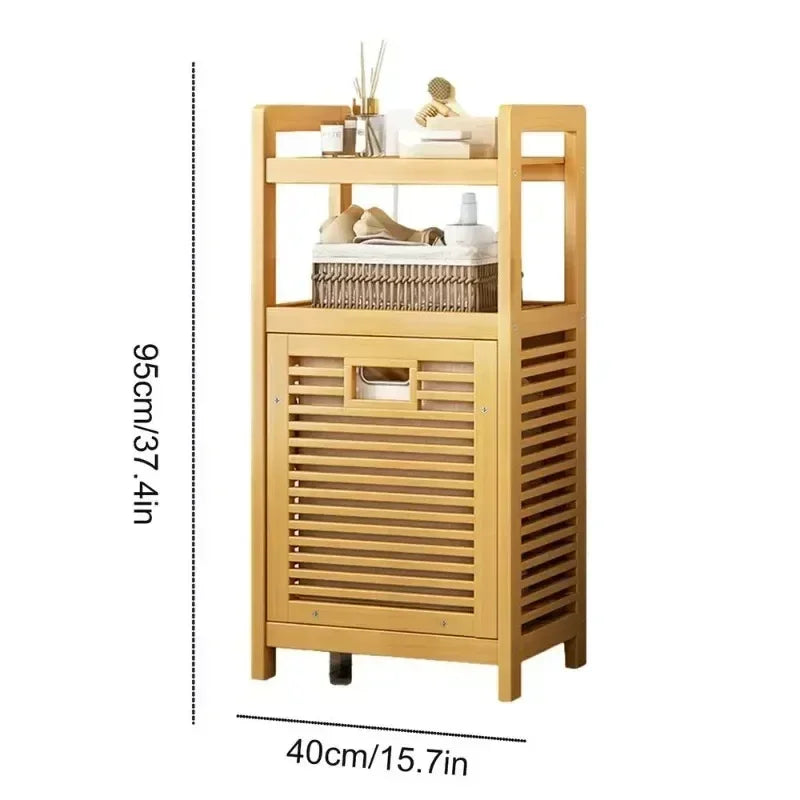 Wood Vein Weaving Laundry Hamper, Multi-Function Hamper, and shelves
